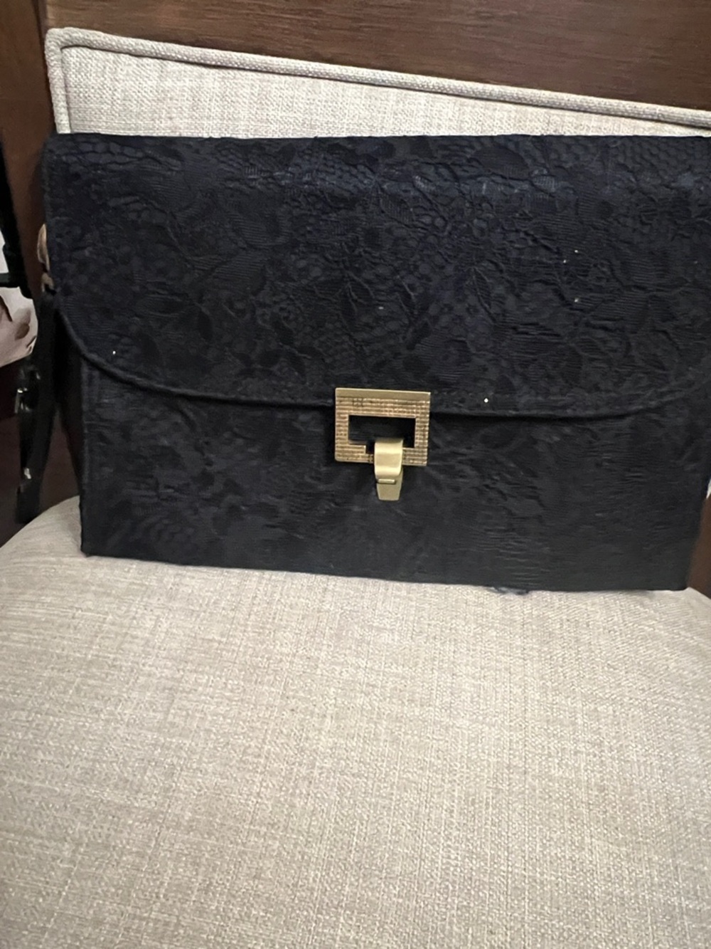 Jason Wu Black Lace Envelope Clutch with Gold-Tone Lock
